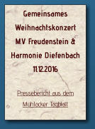 Gemeinsames Weihnachtskonzert  MV Freudenstein &  Harmonie Diefenbach 11.12.2016  Pressebericht aus dem Mühlacker Tagblatt